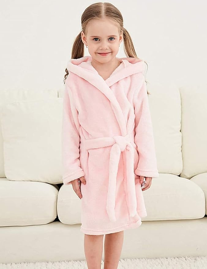 Girls Fleece Hooded Robes, Kids Soft Premium Fuzzy Bathrobe for Gifts, 2-12 Years