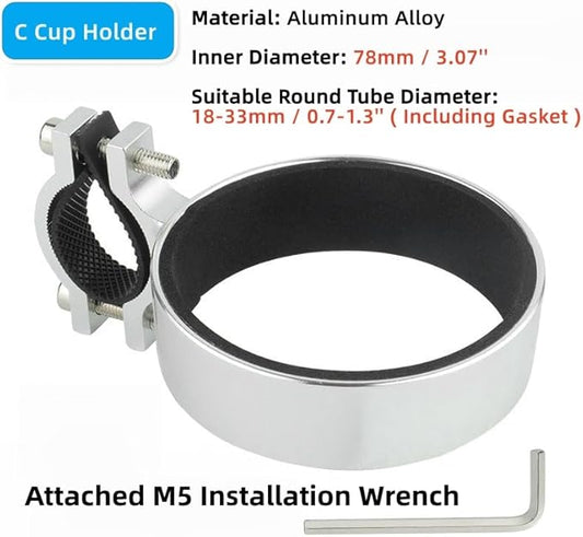 Premium Aluminium Bike Handlebar Cup Holder - Secure, Stylish, and Versatile, Baby Strollers Available (C Cup Holder-Silver)