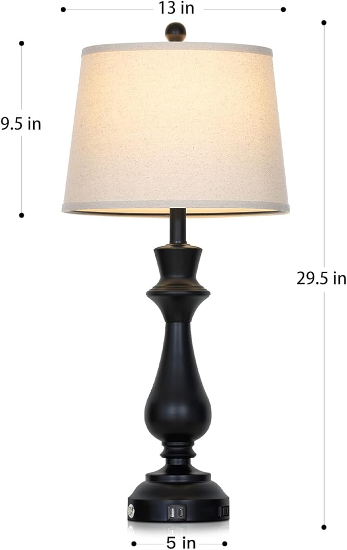 luxeflow Modern Black Table Lamps Set of 2 for Living Room,30" Tall Bedside Lamp with USB Charging Port,3-Way Dimmable Touch Nightstand Lamp for Bedroom Desk Side Table Office,Black