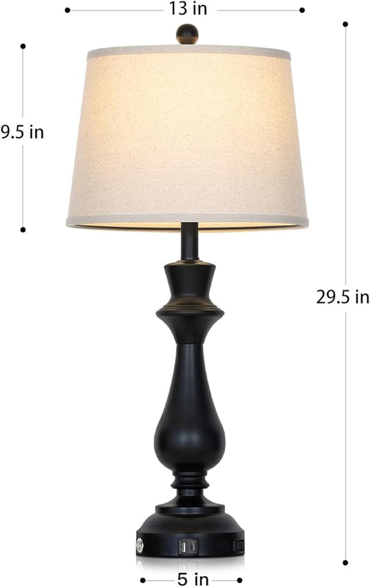 luxeflow Modern Black Table Lamps Set of 2 for Living Room,30" Tall Bedside Lamp with USB Charging Port,3-Way Dimmable Touch Nightstand Lamp for Bedroom Desk Side Table Office,Black
