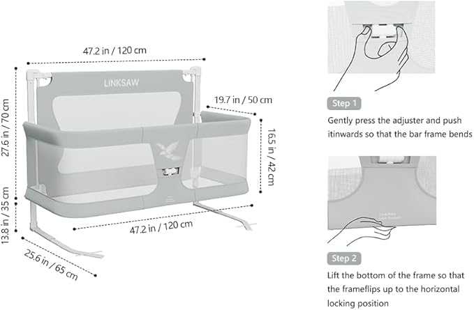 3 in 1 Portable Crib,Folding Bedside Crib Side Bed Rail Guard, Breathable Visual Mesh Window Cot Side Baby Bed, Infant/Baby Boy/Baby Girl, Gray