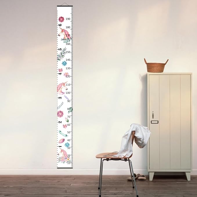 Baby Growth Chart for Wall - Height Chart for Kids Nursery Decor Wall Hanging Measurement Ruler with Black Wood Scroll Toddlers Room Decor Birthday Christmas Gifts for Boys Girls 79"X7.9" (Unicorn)