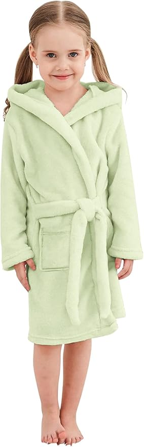 Umeyda Girls Fleece Hooded Robes, Warm Printed Bath Robe for Kids Soft Fuzzy Bathrobe for Gifts