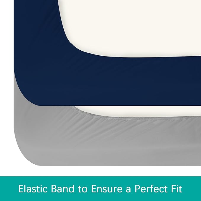 Biloban Pack and Play Sheets Waterproof 2 Pack Fitted, Compatible with Baby Graco Pack n Play/Playard and Other 38" X 26" Playpen Mattress, Grey & Navy