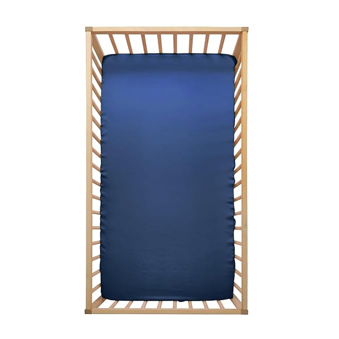 Pro Goleem Satin Soft Crib Sheet Great for Baby with Sensitive Hair Silky Baby Sheet Navy Blue 52’’x28’’x8’’ Fitted Sheet for Boys and Girls