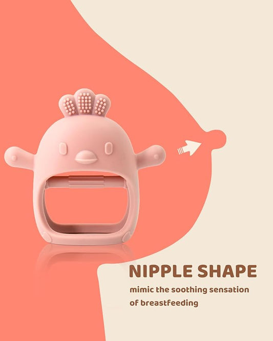 2 Packs Baby Teething Toy Silicone Teething Mitten for Babies Over 3 Months Anti Dropping Wrist Hand Teethers Baby Chew Toys for Sucking Needs, BPA Free (Pink & Caramel)