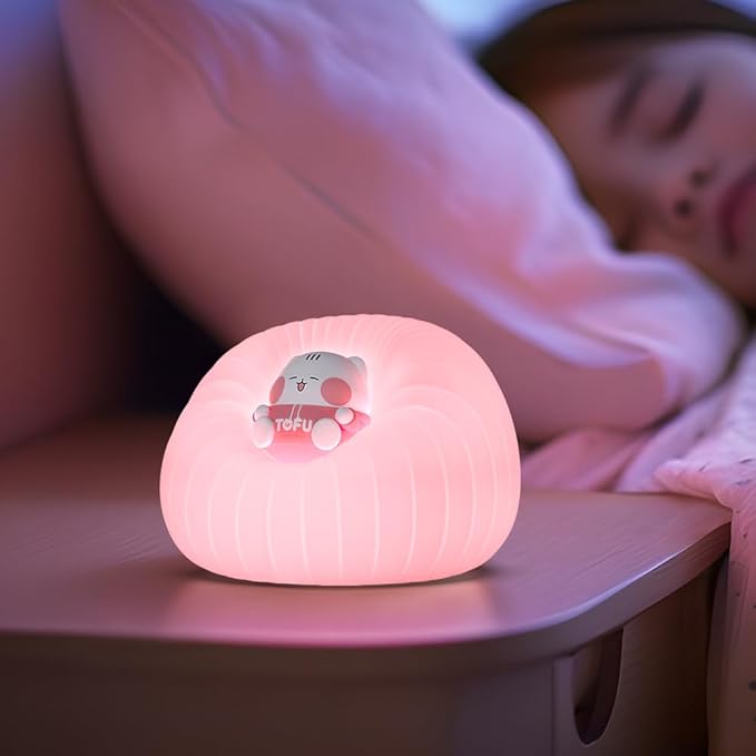 ICARER FAMILY Night Light for Bedroom, Rechargeable LED Lamp with Adjustable Brightness and Automatic Shut-Off, Soft Silicone Design, Touch Control, Gift for Infants, Toddlers, Girls, and Boys
