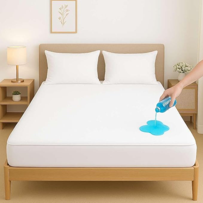 NON Sticky cotton Waterproof Terry Cotton Mattress Protector, 15" Deep Pocket Fitted Cover, Breathable Noiseless Washable, RV King 72" x 80", Solid White