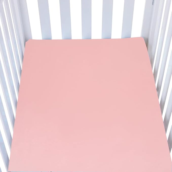 Knlpruhk Silk Fitted Crib Sheet 28" x 52" Surface (100% Pure Mulberry Silk) – 9" Deep Pocket (Satin) for Baby Hair 19 Momme 6A High Grade Fibers Ultra Soft Smooth Breathable Pink