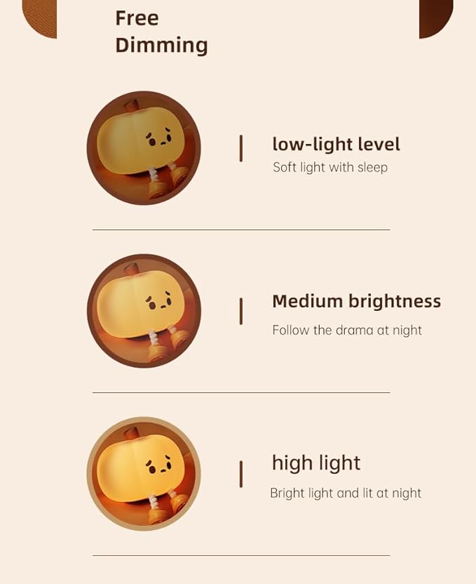 ATSUI Pumpkin Night Light, Halloween LED Squishy Novelty Lamp, Food Grade Silicone, Dimmable, Rechargeable Breastfeeding Nursery Nightlight for Desk Decor, Funny Gifts Stuff for Kids Women Boys Girls