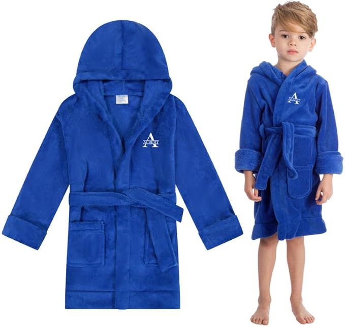 Personalized Kids Robes for Girls & Boys - Hooded Monogrammed Baby Bathrobe with Name - Custom Kids Bathrobe for 2-14 Years