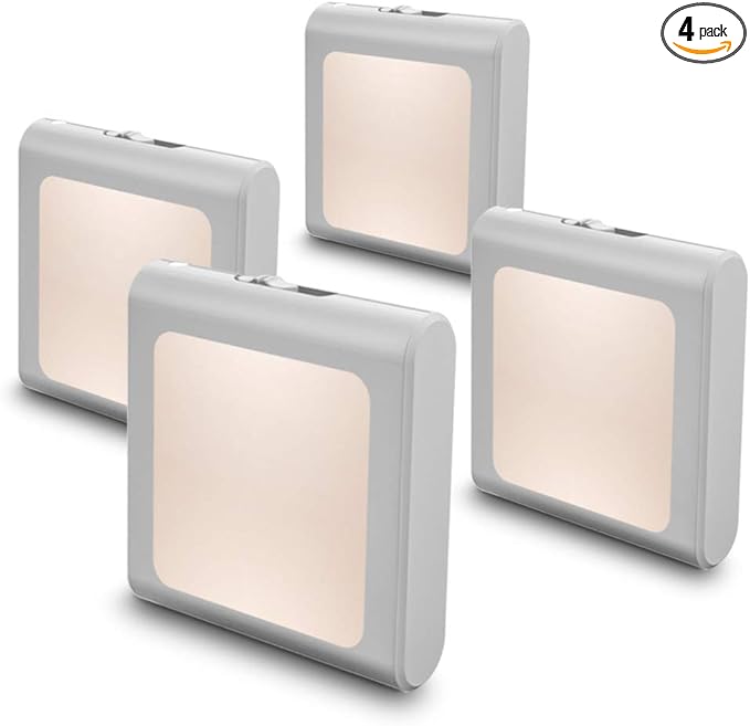 MAZ-TEK Plug in Dimmable Led Night Light with Auto Dusk to Dawn Sensor, Soft Warm White Nightlights for Hallway,Bedroom, Kids Room, Kitchen, Stairway, 4 Pack