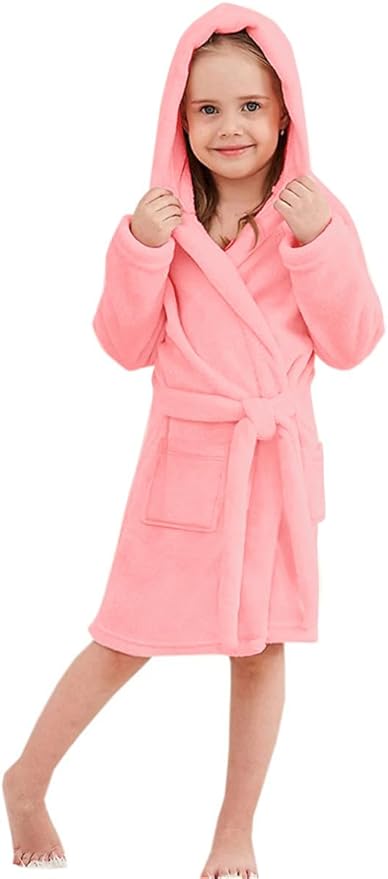 Umeyda Girls Fleece Hooded Robes, Warm Printed Bath Robe for Kids Soft Fuzzy Bathrobe for Gifts
