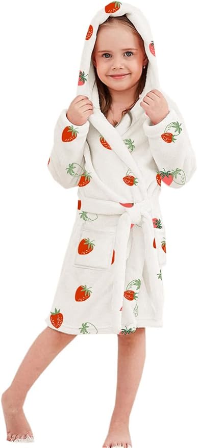 Umeyda Girls Fleece Hooded Robes, Warm Printed Bath Robe for Kids Soft Fuzzy Bathrobe for Gifts