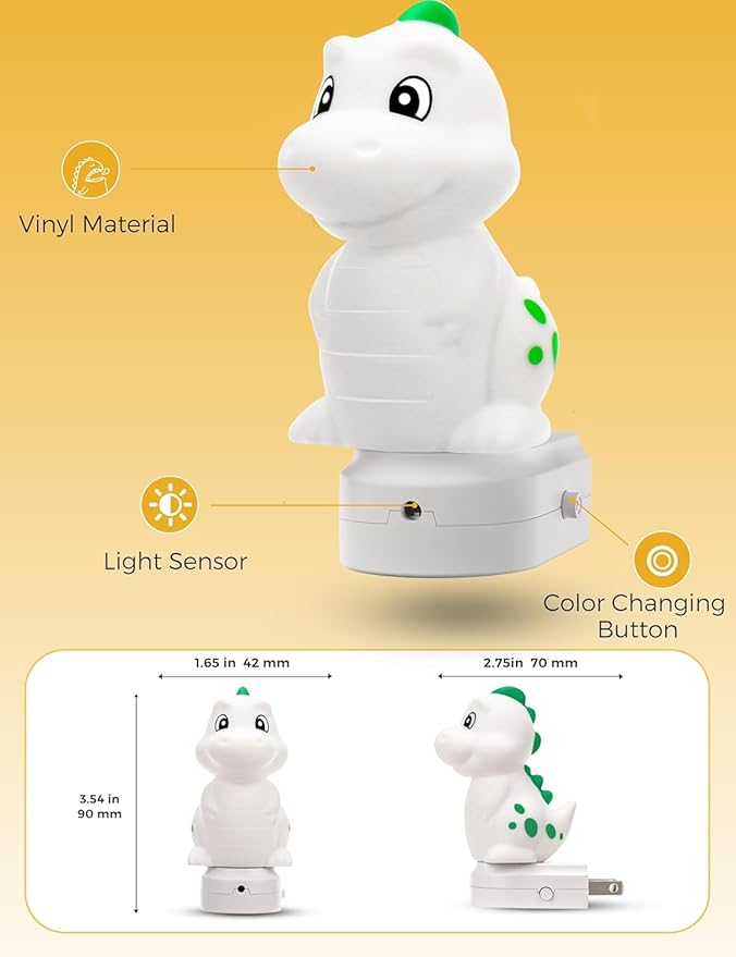 L LOHAS LED Plug in Night Light for Kids, 3D Cute Dinosaur Night Lights with Dusk to Dawn Sensor, RGB+Soft White 3000K Dinosaur Night Light, Christmas Birthday Gift Nightlight for Kids, Room Decor
