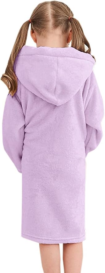 Girls Fleece Hooded Robes, Kids Soft Premium Fuzzy Bathrobe for Gifts, 2-12 Years