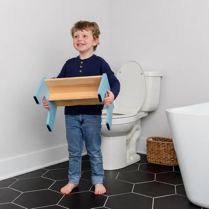 OCODILE 1-Step Wooden Step Stool for Toddlers | Kids Step Stool for Bathroom Sink, Kitchen, and Potty Training | Non-Slip Stool for Toilet Independence | Wooden Step for Children Ages 2+ Blue