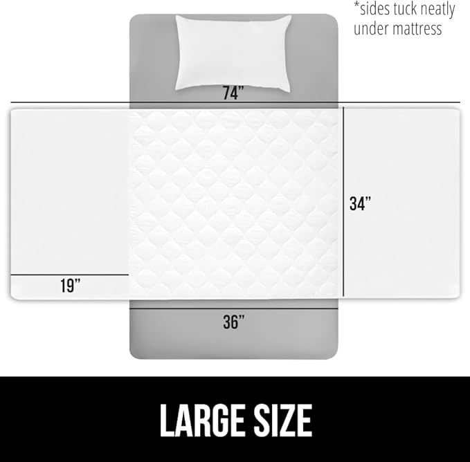 GORILLA GRIP Washable Toddler Mattress Incontinence Pads, Waterproof Bed Underpads, Absorbent Leak Proof, 34x36+19in Wings, 2 Pack Slip Resistant Pad Absorbs 8 Cups for Bedwetting Adults Kids, White