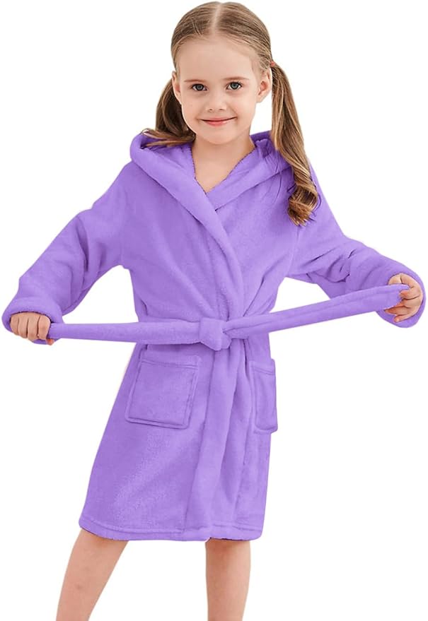 Umeyda Girls & Women Fleece Hooded Robes, Soft Fuzzy Bathrobe Warm Plush Fluffy Bath Robe for Kids Womens