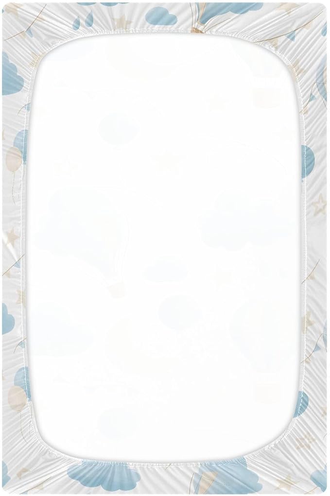 CEBUGI Stretchy Crib Sheet for Baby Boy Girl,Hot Air Balloon Portable Mini Fitted Pack N Play Playard Sheet for Neutral,Ultra Soft Material,Full Standard Toddler Mattresses,M