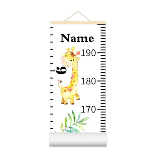 Personalized Growth Chart for Kids, Baby Height Chart with Custom Name, 77"x7.9" Canvas and Beige Wood Height Measuring Rulers for Boys Girls Removable Wall Ruler Hanging for Nursery Decor - Animals