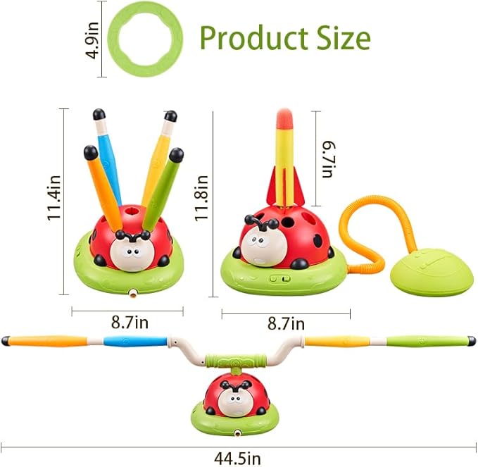 Powza 3 in 1 Musical Jump, Toss Ring Game and Stomping Launch Rocket Launcher for Kids Outdoor Toys with Remote Control, Indoor Outside Toy for Kids Ages 4-8 Toys for Ages 5-7 8-13 Birthday Gifts