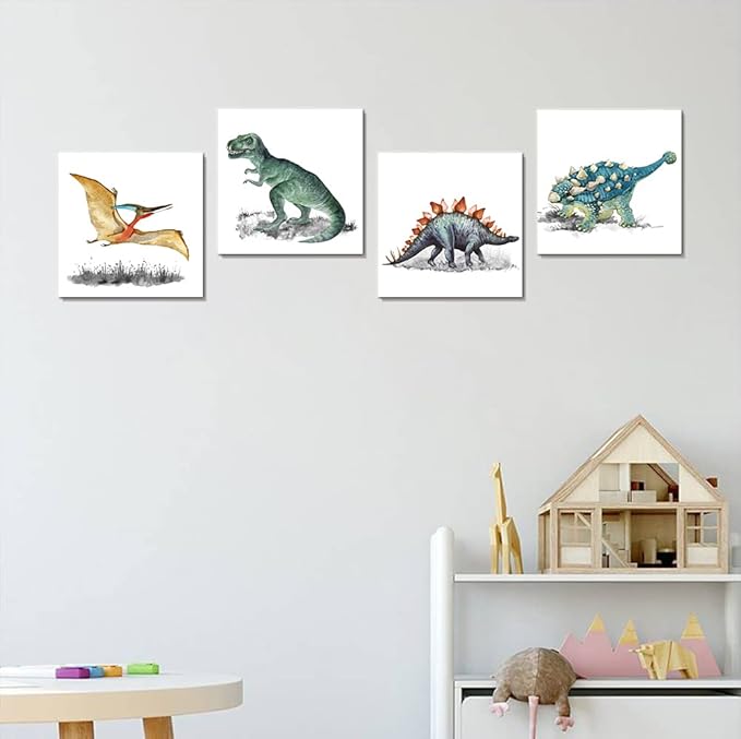 Popuwall Dinosaur Wall Decor Watercolor Dinosaurs Pictures for Boys Girls Kids Bedroom Nursery Room Decor Large
