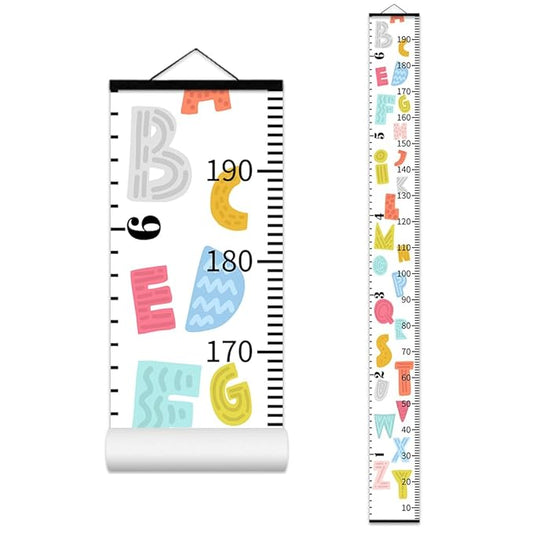 Nustila Colorful Alphabet Growth Chart for Kids Baby Height Chart Ruler Removable Canvas Wooden Frame Hanging Wall Rulers Measurement Charts for Toddler Room Nursery Decor - 79"X7.9" with Black Wood