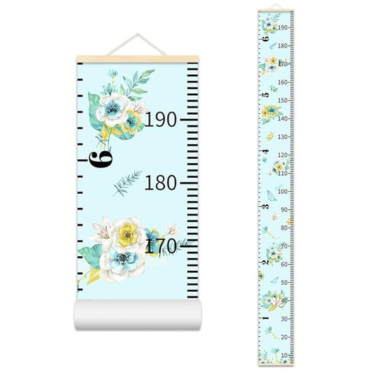 Nustila Flowers Plants Growth Chart for Kids Baby Height Chart Ruler Removable Canvas Wooden Frame Hanging Wall Rulers Measurement Charts for Floral Toddler Room Decor - 79"X7.9" with Beige Wood