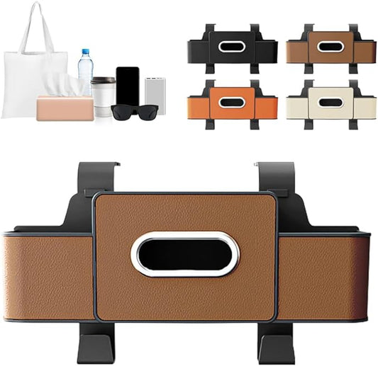 PETUPS 3-in-1 Car Backseat Organizer with Cup Holder, Tissue Box, Trash Bin & Hooks, 2026 Multifunctional Back Seat Car Organizer for Phones, Snacks, Drinks, and Handbags (brown)