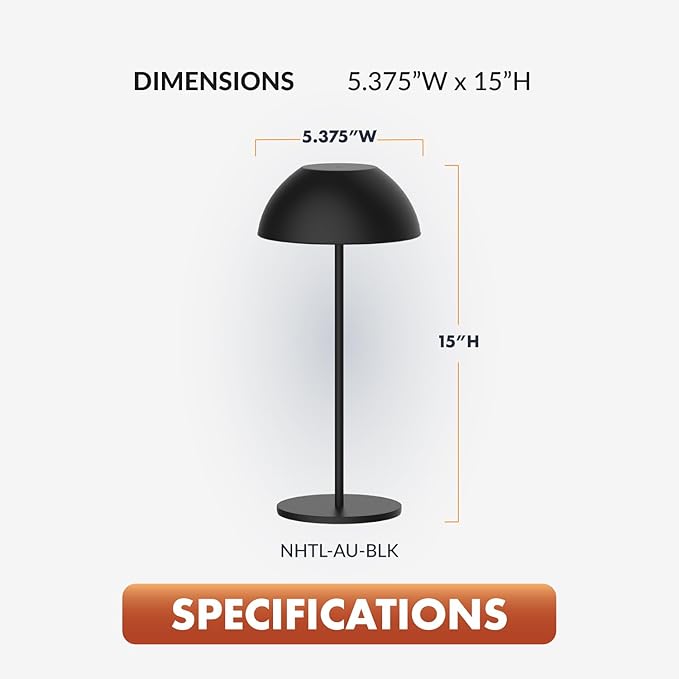 Newhouse Lighting Aurora, Black 2700K Dimmable Cordless USB-C Rechargeable Table Lamp NHTL-AU-BLK, Cordless Desk Lamp for Living Room, Bedroom, Coffee Table, and Other Cozy Home Decor