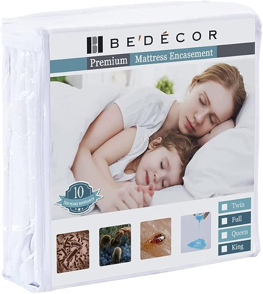Bedecor Set of 2 Zippered Queen Mattress Protector Cover for 10"-13" Depth Mattress,Fully Encased Liquid Proof Urine Pee Protection Breathable Smooth Incontinence Pet Baby Potty Training