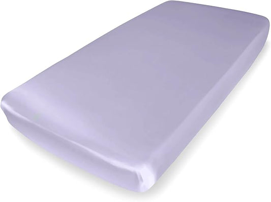Mulberry Park Fitted Silk Crib Sheet - Grade 6A Pure 19 Momme Toddler Bedding - Gentle on Baby's Delicate Skin, Helps with Bald Spot, Eczema, Dry Skin & Cradle Cap - 28" x 52" / Peaceful Purple