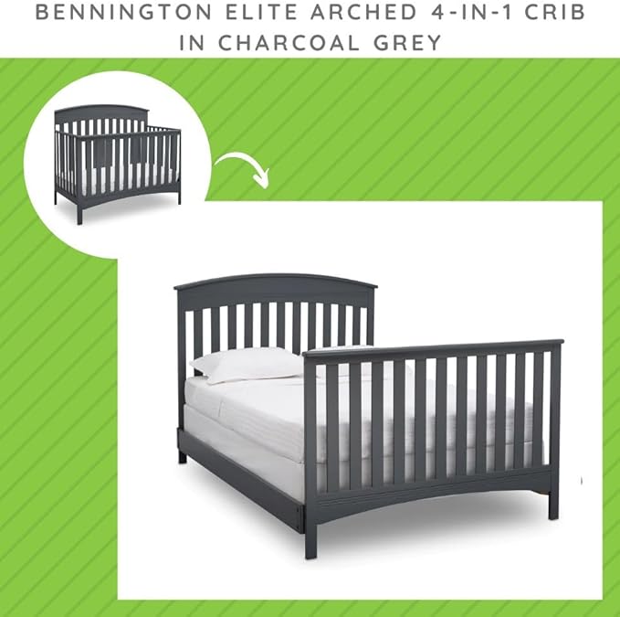 Full-Size Conversion Kit Bed Rails Compatible with Bennington Convertible Crib by Delta Children - Solid Wood #0050/#550725 - Toddler & Adult Bed Rail - Nursery & Baby Furniture (Charcoal Grey - 029)