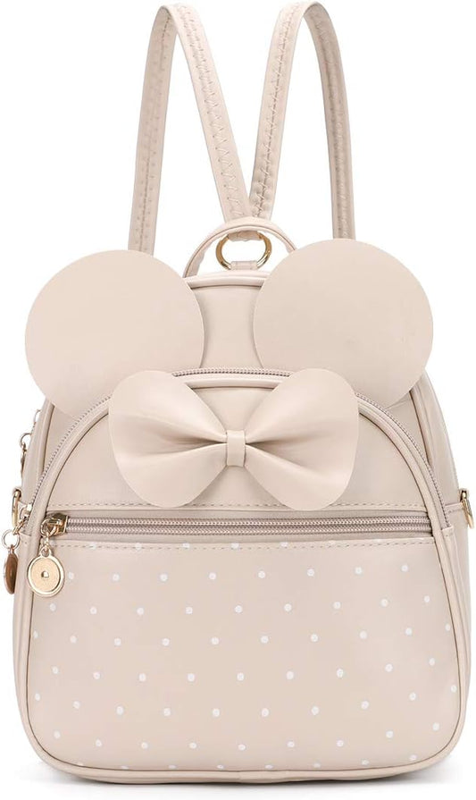 KL928 Girls Mini Backpack Bowknot Polka Dot Cute Small Daypacks Convertible Shoulder Bag Purse for Women