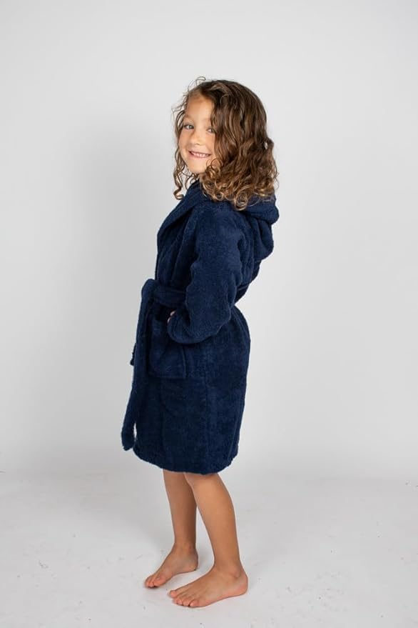 BAGNO MILANO Kids Organic Turkish Cotton Hooded Beach Cover-Up Towel, GOTS Certified, for Boys and Girls (Navy, 7-8 Years)