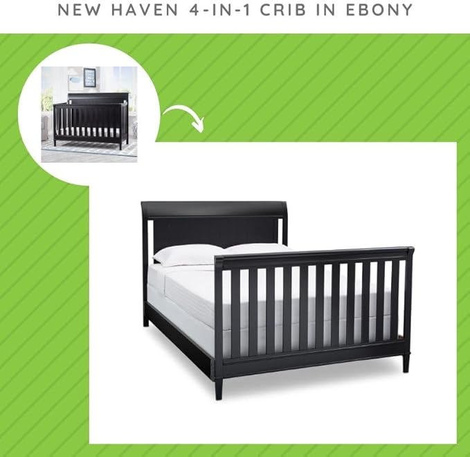 Full-Size Conversion Kit Bed Rails Compatible with Haven & New Haven Convertible Cribs by Delta Children - Solid Wood Rail #0050 - Toddler & Adult Bed Rail - Nursery & Baby Furniture (Ebony - 0011)
