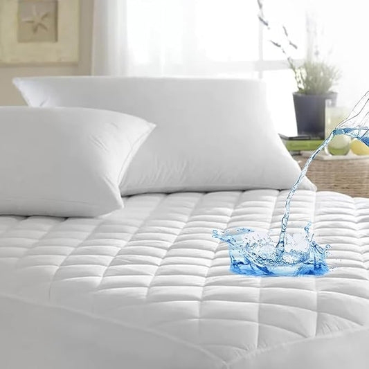 Quilted Mattress Pad White Fitted Waterproof Cotton Protector Cover by Abstract (39 x 75 (Twin))