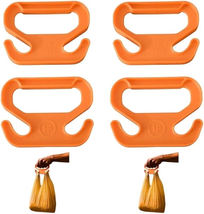 Handle Magic (4 Units) Bag Carriers | Ergonomic Grip and Bag Holder | Pocket Size | Lightweight & Comfortable for Shopping & Travel - Made in USA (Pumpkin Orange)