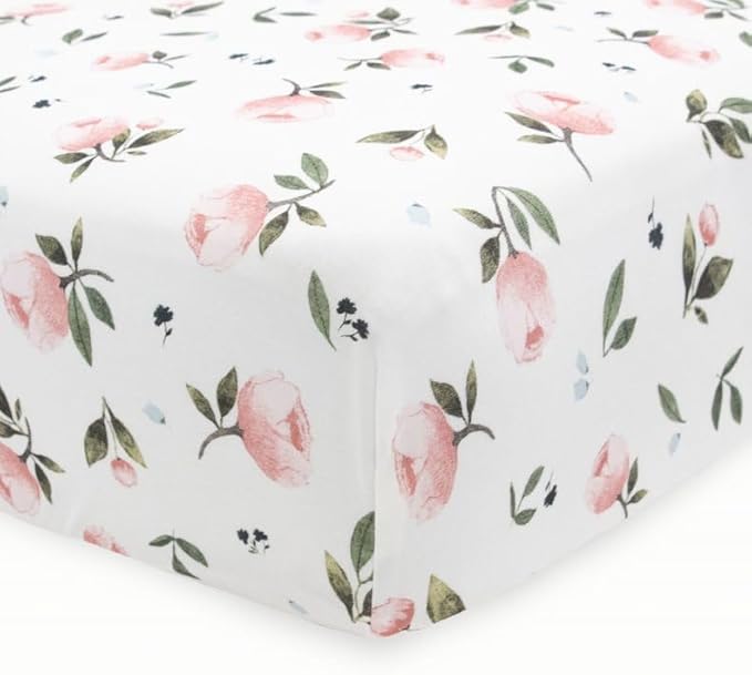 Little Unicorn Premium Stretch Knit Crib Sheet |Super Soft with Optimal Stretch (Watercolor Rose)