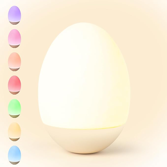 NICKLUC Egg Night Light for Nursery: Baby Night Lights Tap Lamp Stepless Dimming with Warm White and 7 RGB Colors Rechargeable Portable for Infant and Kids Bedroom Breastfeeding Sleep Aid