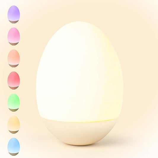 NICKLUC Egg Night Light for Nursery: Baby Night Lights Tap Lamp Stepless Dimming with Warm White and 7 RGB Colors Rechargeable Portable for Infant and Kids Bedroom Breastfeeding Sleep Aid