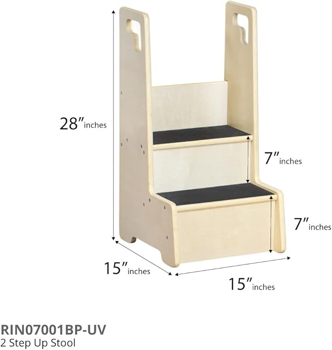 RRI Goods 2 Step Up Stool for Toddlers and Kids with Support Handles and Non Slip, Montessori Wooden Reach Up Safety Steps for Bathroom, Kitchen
