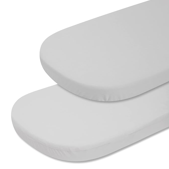 TILLYOU Baby Bassinet Sheets Cotton 2 Pack, 31.5"x18" Breathable Bassinet Mattress Protector, Soft Cradle Bassinet Crib Sheets, Gray