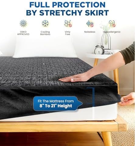 Premium 100% Waterproof Cal King Mattress Protector, Breathable Cooling 3D Air Fabric Mattress Cover, Soft Hypoallergenic Noiseless Bed Cover Machine Washable Vinyl Free, 8-21'' Deep Pocket (Black)