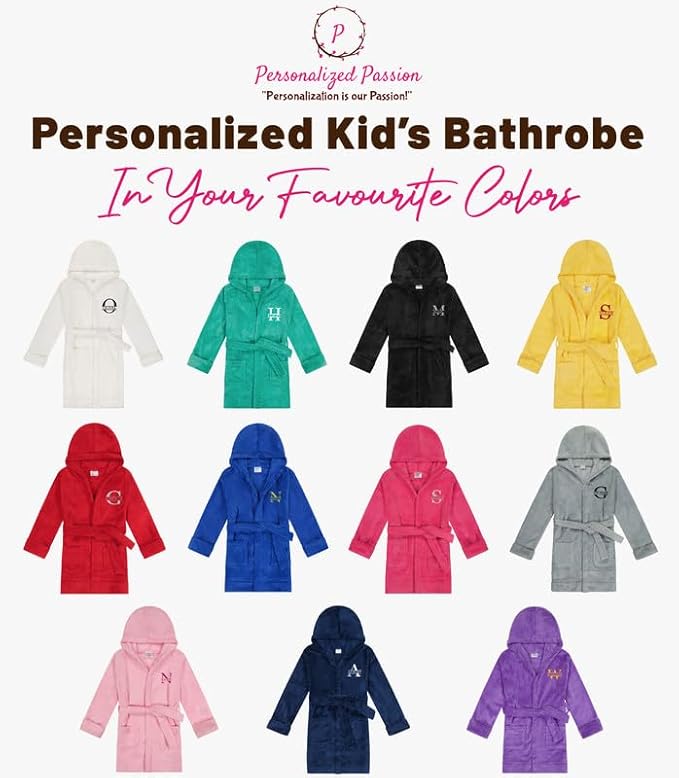 Personalized Kids Robes for Girls & Boys - Hooded Monogrammed Baby Bathrobe with Name - Custom Kids Bathrobe for 2-14 Years