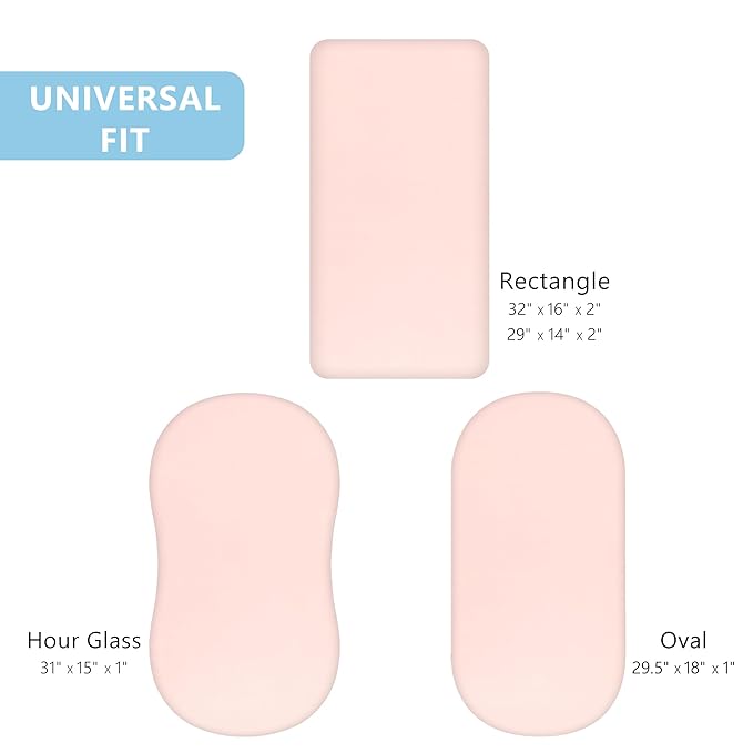 TILLYOU Baby Bassinet Sheets for Girls Boys, Fit for Hourglass Oval Rectangle Bassinet Mattress Sheets, 33”X16”, 2 Pack Pink & White