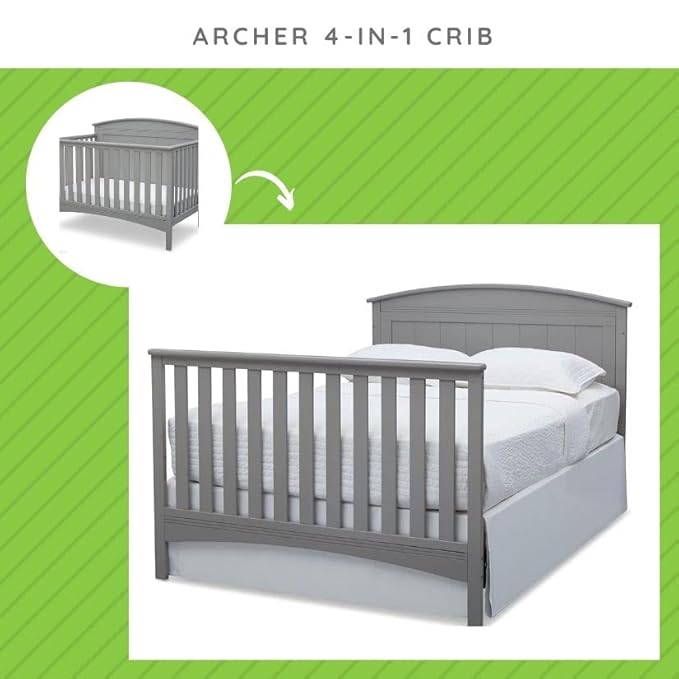 Full-Size Conversion Kit Bed Rails Compatible with Archer Convertible Cribs by Delta Children - Solid Wood Rail #0050 - Toddler & Adult Bed Rail for Full-Size - Nursery Furniture (Grey - 026)
