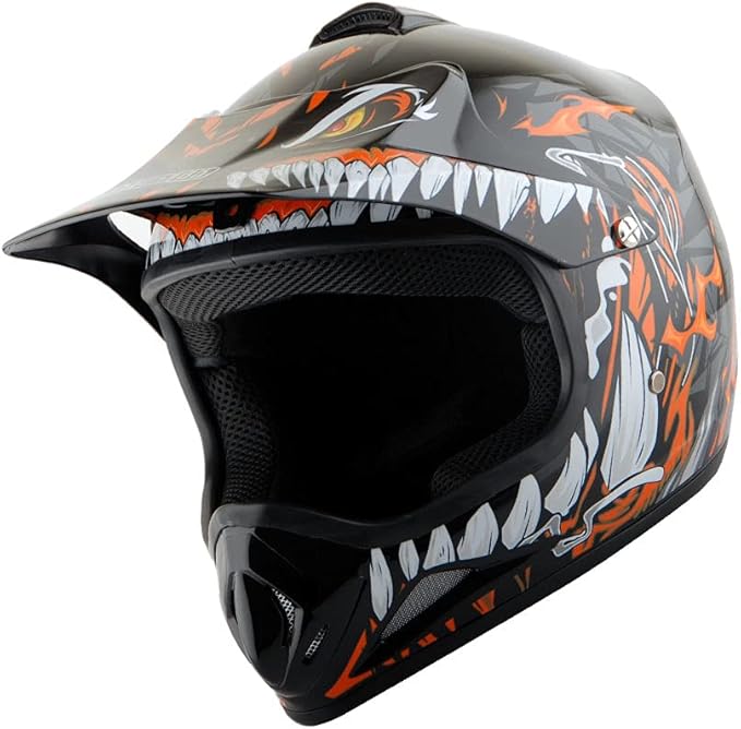 WOW Youth Kids Motocross BMX MX ATV Dirt Bike Dianosour Helmet Dragon + Goggles + Martian Youth Glove Bundle: HJOY MG Bundle