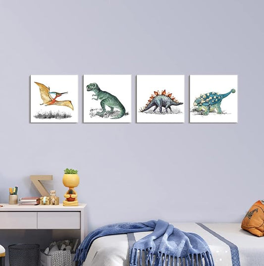 Popuwall Dinosaur Wall Decor Watercolor Dinosaurs Pictures for Boys Girls Kids Bedroom Nursery Room Decor Large